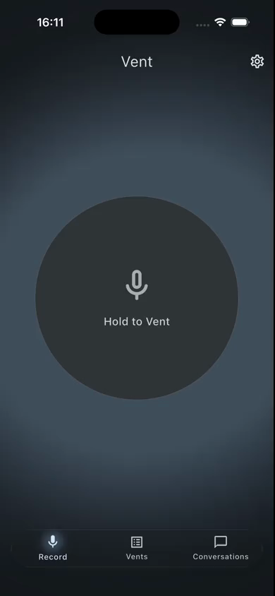Vent Conversations tab with on-device reflection